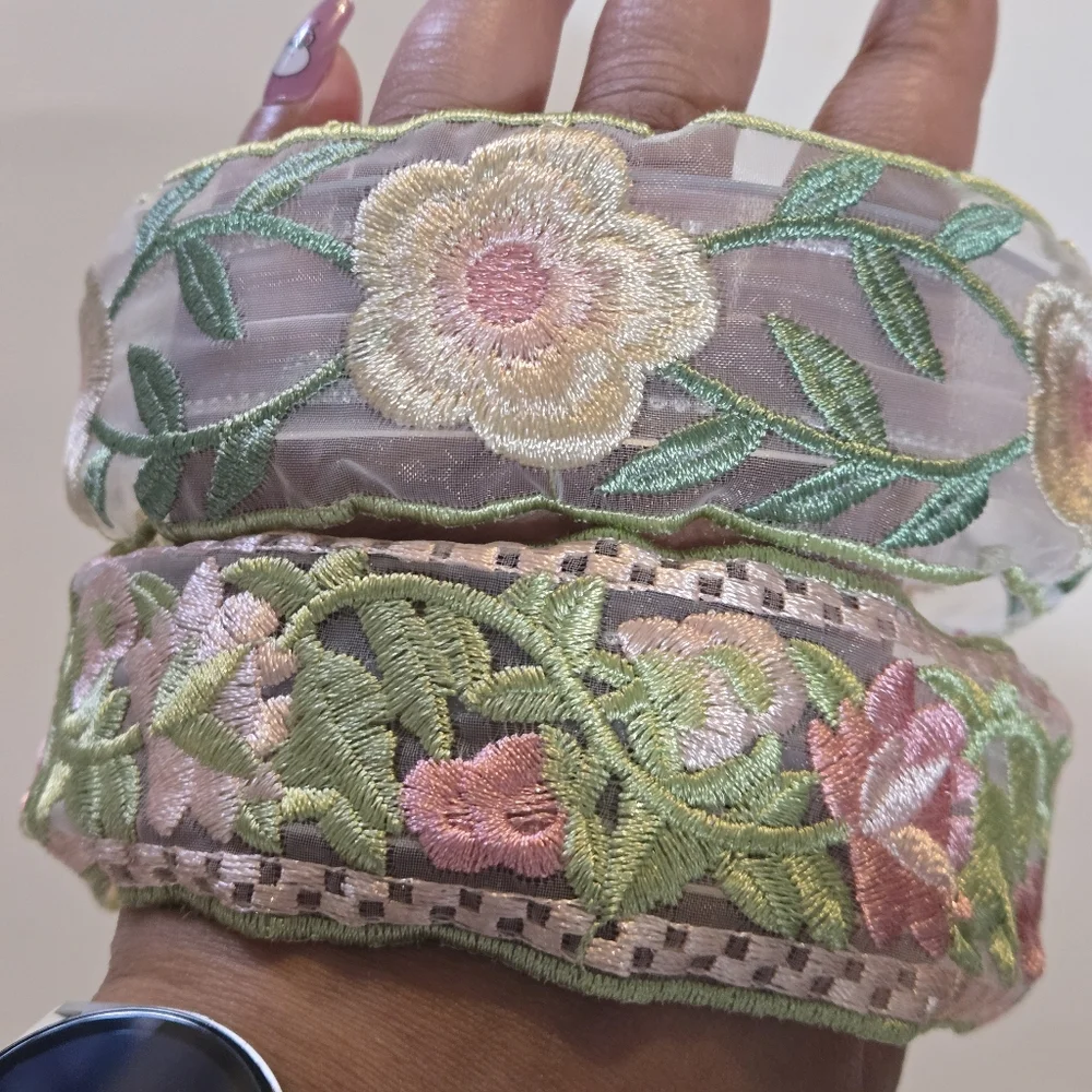 2 Floral Embroidered Headbands